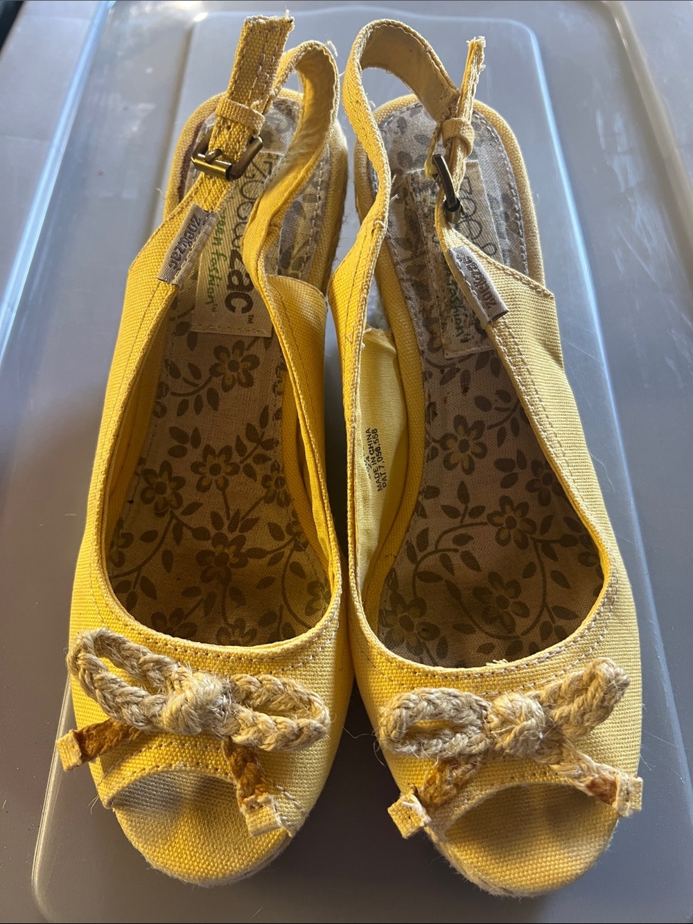 Yellow Slingback Peep-Toe Flats with Rope Bow Accent